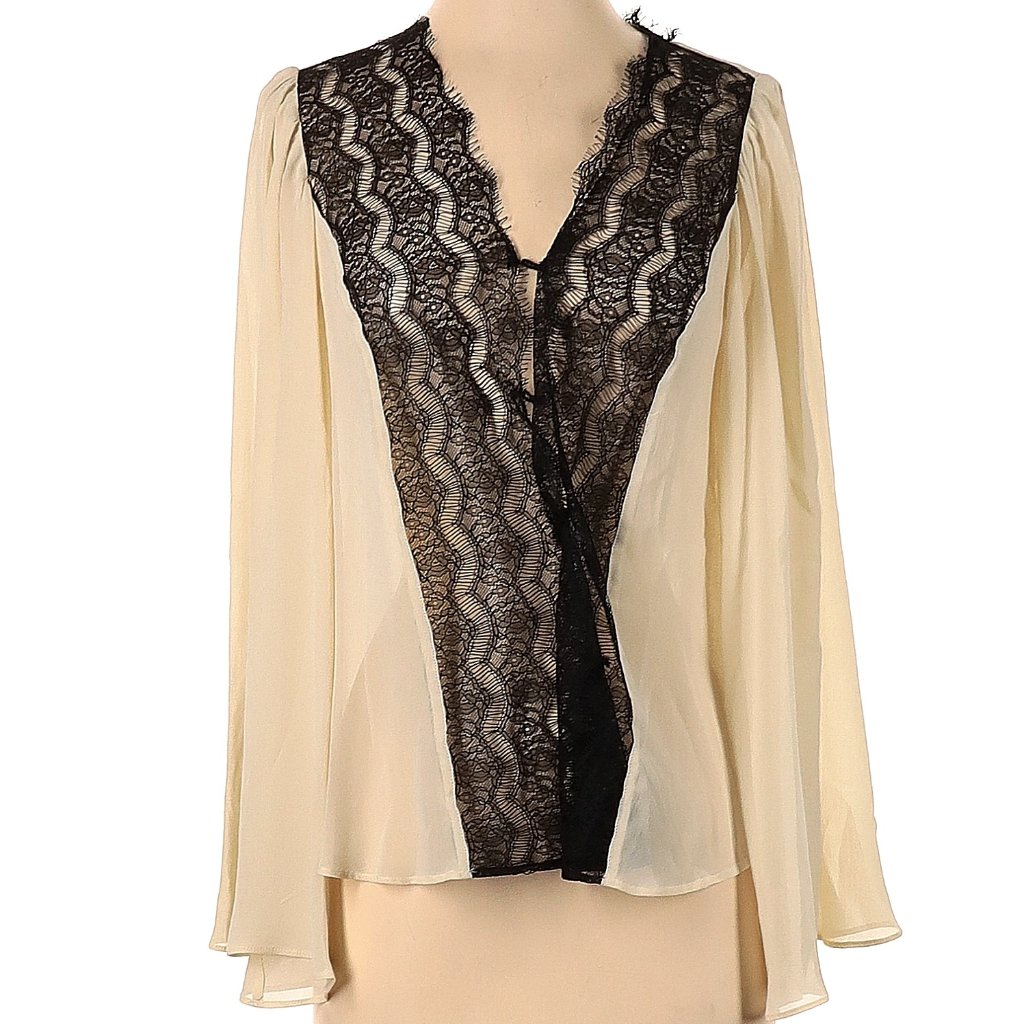 Love Sam Silk Sheer Blouse With Lace Trim